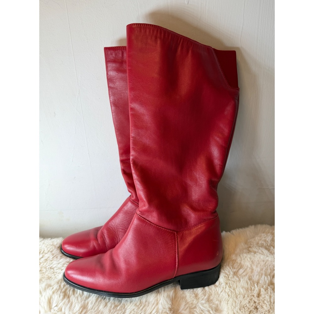 Vintage Red Leather Wide Calf Boots 90s Mod Y2K Western Tall Statement 8M
